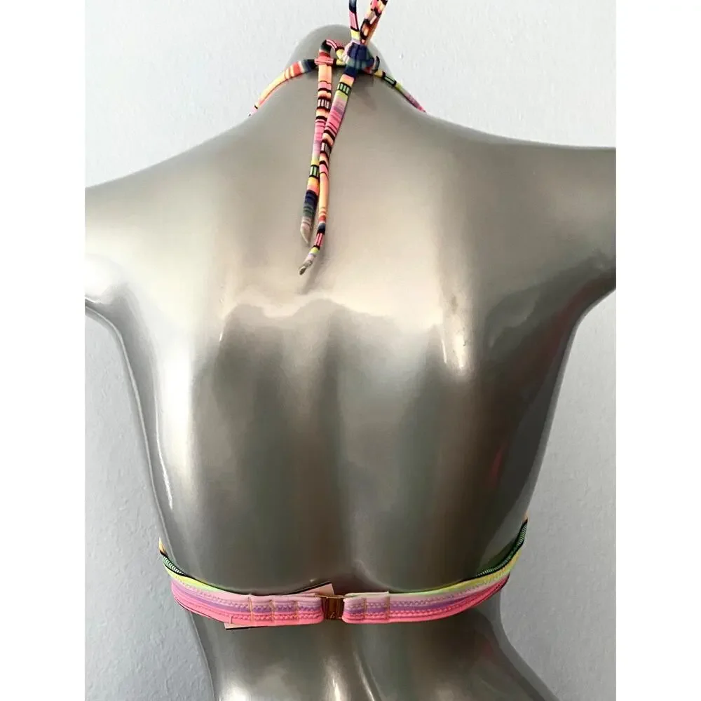 Victoria's Secret Nwt The Tease Halter Striped Lightly Lined Swim Bikini Top 32C